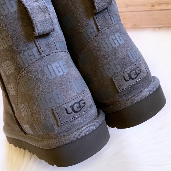UGG Men’s Classic Mini II UGG Print Charcoal Boots - Picture 5 of 7